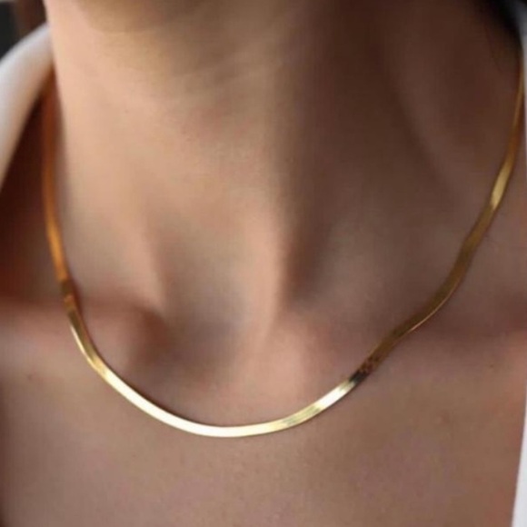 HERRINGBONE 18K GOLD CHAIN NECKLACE, NICE NECKLACE, CUTE NECKLACE - Picture 1 of 7